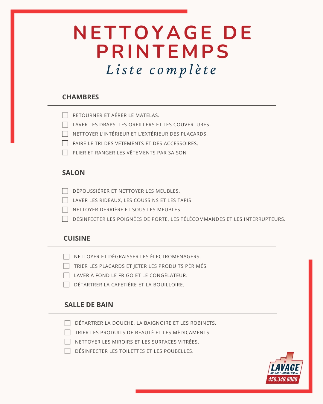 liste nettoyage de printemps